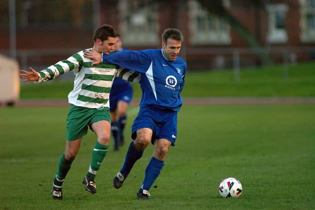 Fraser Quirke, right, in action for US Portsmouth against Laverstock in 2006. He will be joining Glenn Turnbull at Moneyfields as assistant manager. PICTURE: MICHAEL SCADDAN