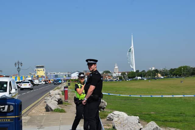 Police at Southsea Common on July 20 after a 15-year-old boy was stabbed near Portsmouth Naval Memorial on July 19. Picture: Stuart Vaizey