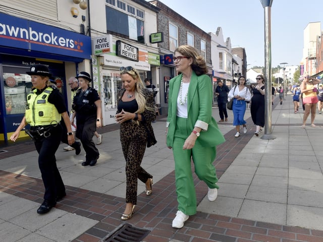 Pictured is: (l-r) Inspector Janine Sanger, Amanda Martin, Portsmouth North MP, and Police Minister Dame Diana Johnson.  Picture: Sarah Standing (120825-8602)