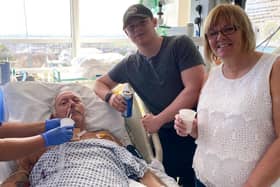 Paralysed Mark Jones, pictured being given beer through a straw, celebrates his grandson Jamie's 18th birthday while in Queen Alexandra Hospital.
