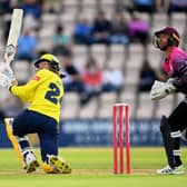 Tom Prest  in action for Hampshire on his Vitality Blast T20 debut against Somerset. Photo by Alex Davidson/Getty Images.