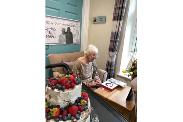 Cynthia McLennan talking to her husband Mac through Skype on their 60th Wedding Anniversary. Pictures: Denmead Grange care home.