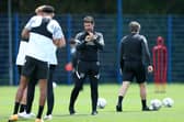 Danny Cowley oversees Pompey's return to pre-season training on Monday. Picture: Chris Moorhouse (jpns 280621-21)