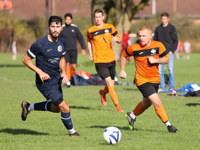 Mother Shipton (orange/black) v North End Cosmos. Picture by Kevin Shipp