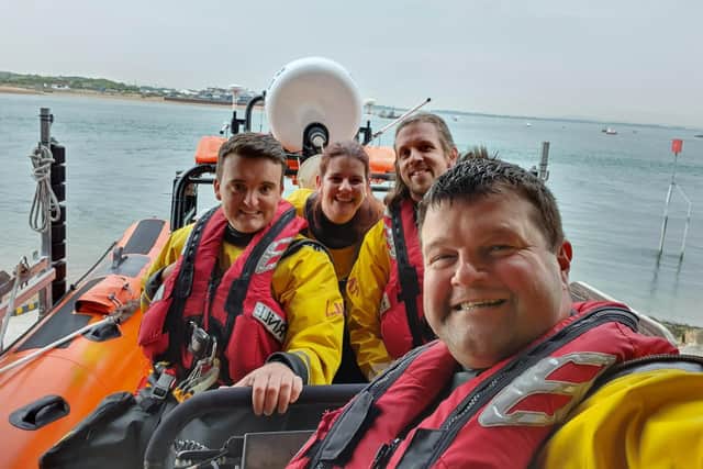 Portsmouth RNLI crew members from left to right: Lyndon Gadd, Pippa Saunders, Tom Bisiker, and Rob Gargaro.
