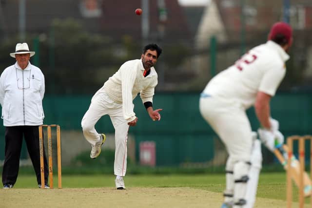 Rakesh Janardhanan bowling for Kerala against Gosport Borough 2nds.
Picture: Chris Moorhouse