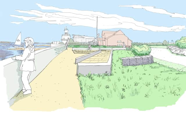 How sections of the North Portsea coastal defence scheme could look. Picture: Portsmouth City Council 
Pictured: Sketch north of Sailing Club