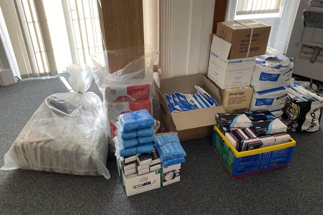 Some of the personal protective equipment (PPE) donated by the University of Portsmouth's Institute of Criminal Justice Studies.