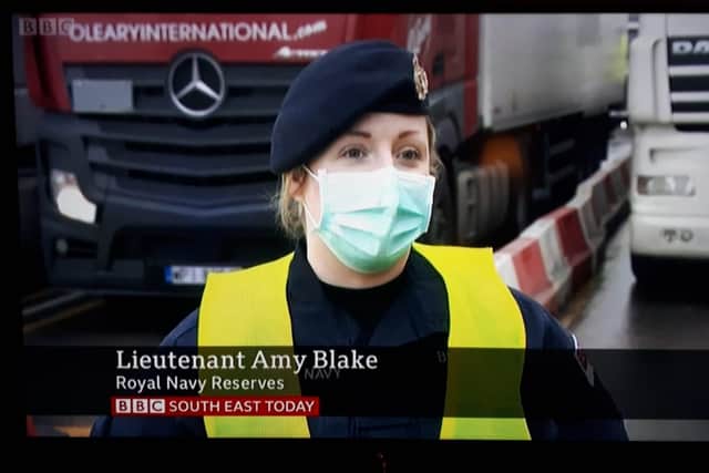 Lt Amy Blake, a Royal Navy reservist based in Portsmouth, pictured by the BBC while deployed to cover the coronavirus testing crisis at Christmas. Photo: BBC/Royal Navy