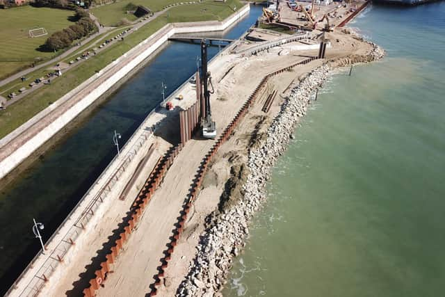 Sea defence work taking in place in Southsea in June 2021
Pictures from Portsmouth City Council
The piling by Long Curtain Moat 