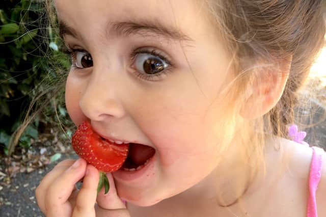 Winner of One Summer's Day 2018: Kate Misselbrook's goddaughter eating strawberries in the park. Picture: Kate Misselbrook