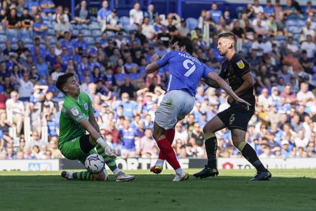 John Marquis handed Pompey a 48th-minute lead.  Picture: Jason Brown.