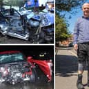 Rusty Brown survived a 100mph horror crash and has now said his life is back 'on track' - and he's not been put off driving. Top left shows Rusty's Mitsubishi Shogun with below, the jailed driver's Jaguar 4x4 vehicle. Pictures: Sussex police/Mike Cooter