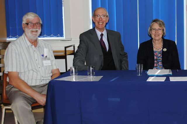 Portsmouth Area Talking News is continuing to provide a service to visually impaired people. Pictured at the annual general meeting: Trevor Muston, recording engineer, Christopher Golding, chairman, and Janet Crabtree, treasurer