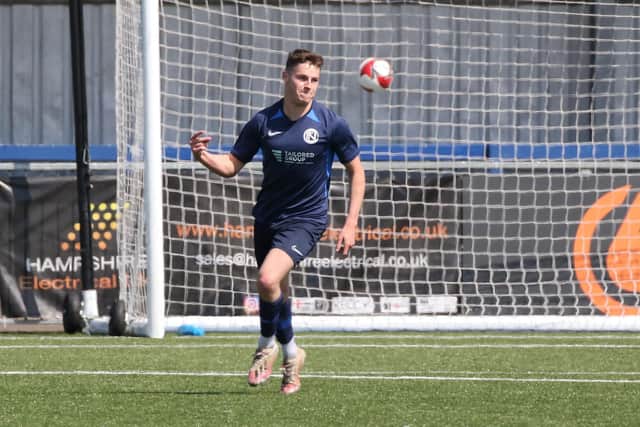 Dave Parker celebrates one of his four second half goals for North End Cosmos in their Buster Gordon Cup final win against Wicor Mill. Picture: Kevin Shipp