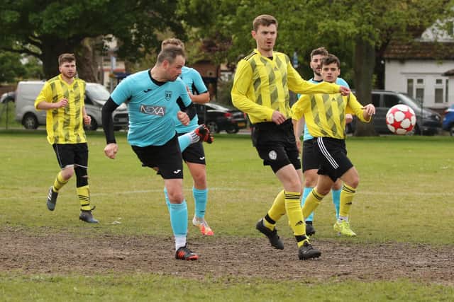 North End Lions score during their double header victory over Freehouse B in Division 6 of the City of Portsmouth Sunday League. Picture: Kevin Shipp