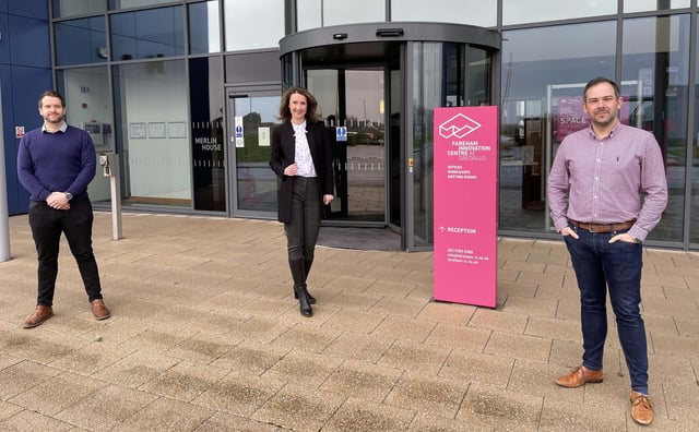 Source Solutions co-founders Simon Horspool (left) and Tom James with Monika Dabrowska, the Innovation Director at Fareham Innovation Center