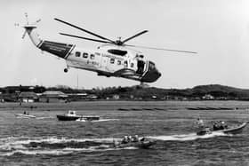 RNLI open day, demonstration by the Portsmouth lifeboat crews and the SAR helicopter, Eastney, 1995. The News PP4915