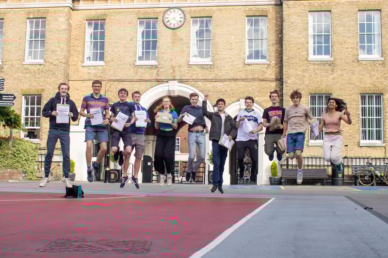 A-level results 2024 at Portsmouth Grammar school, Portsmouth on Thursday, August 15, 2024Pictured: Students happy with their resultsPicture: Habibur Rahman
