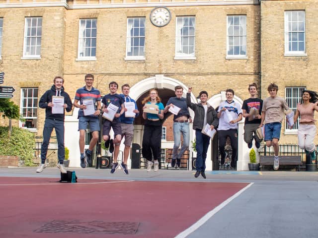 A-level results 2024 at Portsmouth Grammar school, Portsmouth on Thursday, August 15, 2024Pictured: Students happy with their resultsPicture: Habibur Rahman