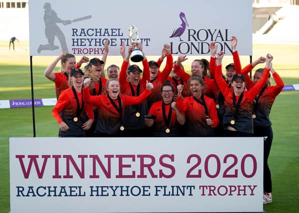 Southern Vipers celebrate winning the 2020 Rachael Heyhoe Flint Trophy