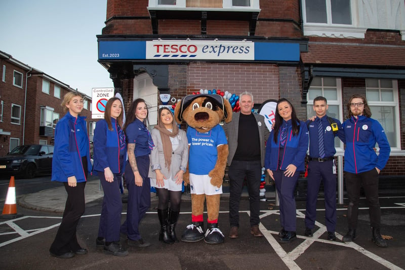 A new Tesco Express has opened in St George's Road, Old Portsmouth on Wednesday 15th November 2023

Pictured: Staff outside the Tesco Express store with Nelson the Pompey mascot marking the opening of the store

Picture: Habibur Rahman