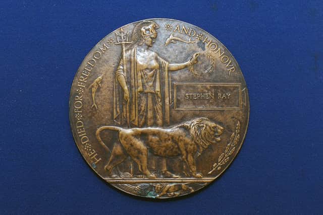 The death penny which was issued to the family of Pompey Pal, Stephen Ray, after he died in the Battle of the Somme.

Picture: Sarah Standing