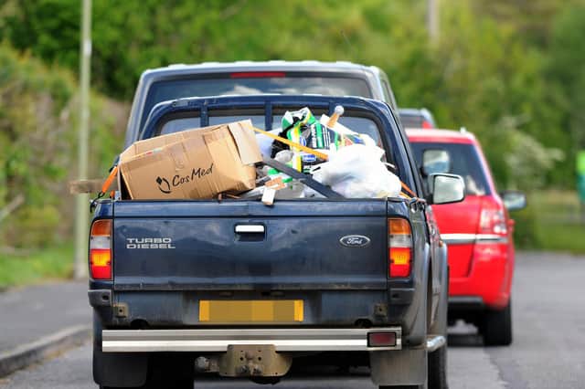 Loaded cars queuing for Bishop's Waltham Household Waste and Recycling Centre on the day it reopened in May