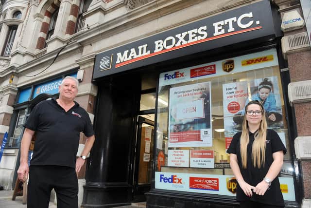 Mail Boxes Etc in Portsmouth, has been around for 17 years and provide a secure place for people to receive their mail.

Pictured is: Russell Sykes, co-owner and Mollie Stanhope, assistant manager.

Picture: Sarah Standing (121020-5372)