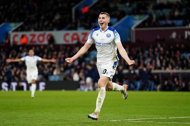 Stevenage's Dean Campbell celebrates scoring his side's stunning late winner at Aston Villa. Picture: Nick Potts/PA Wire.