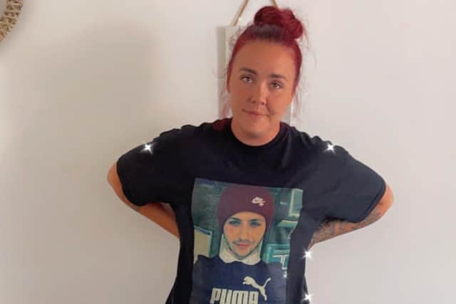 Jade Hurst is the sister of George Allison, who was murdered by Kevin Batchelor. Her T-shirt has a picture of George on it.