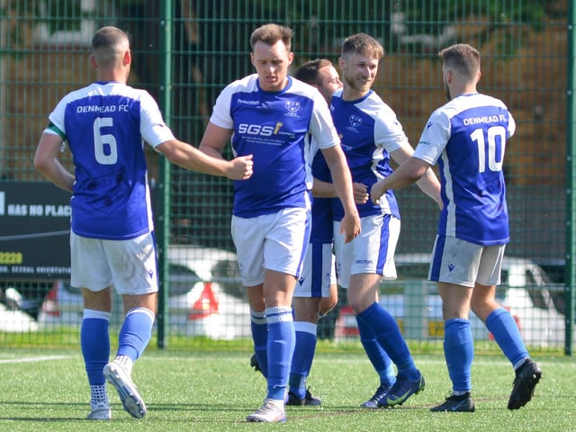 Denmead celebrate a goal. Picture by Martyn White