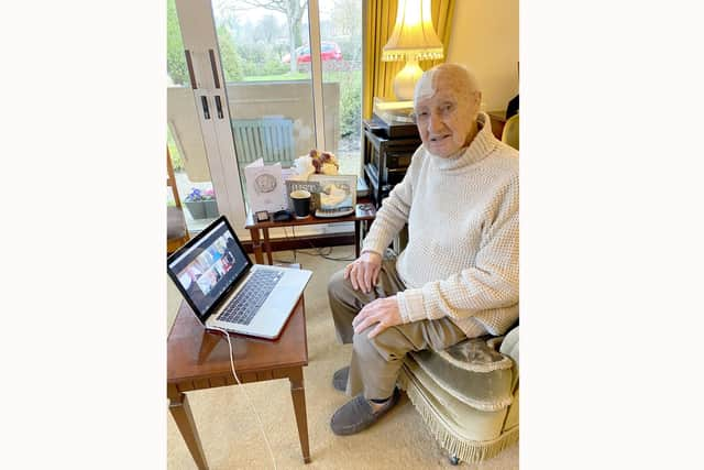 Boris Mayfield on a Zoom call to his friends on his birthday.