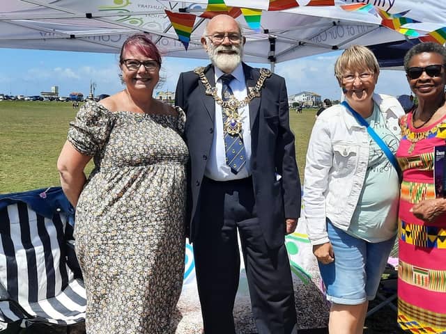 GVA CEO Kay Hallsworth (left) and Community Engagement Manager Jacky Charman with the Lord Mayor and Lady Mayoress of Portsmouth at last year's Portsmouth Pride