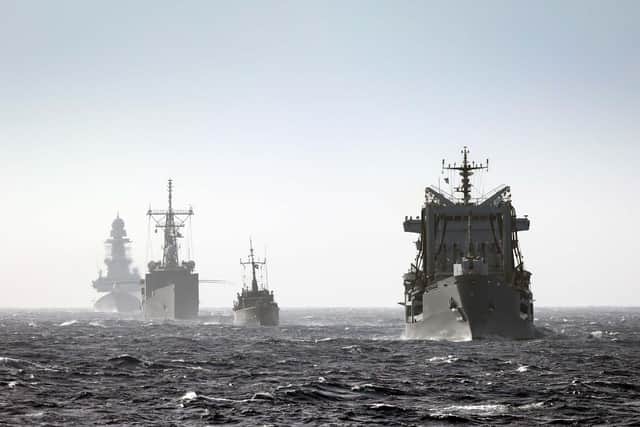 The warships involved in the minefield exercise. Both task groups were lead by HMS Duncan.