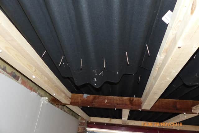 Substandard 'criminal' work done by Davey Stiles' company B&D Building Contractors in Southsea, in November 2018. He left open bags of broken asbestos roofing in a communal alleyway. Pictures: Portsmouth City Council