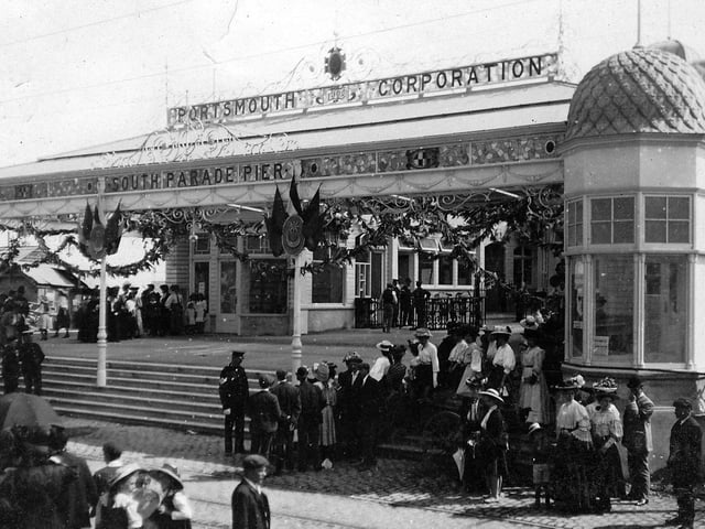 Excited locals on the opening day of South Parade Pier on August 12, 1908