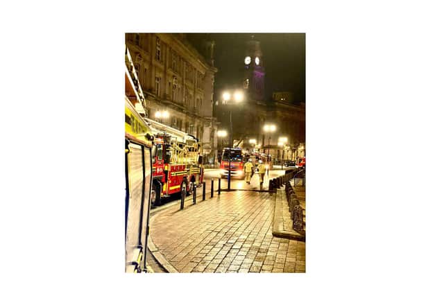 Firefighters pictures in King Henry Street following the alert at a university building. Photo: Southsea fire station