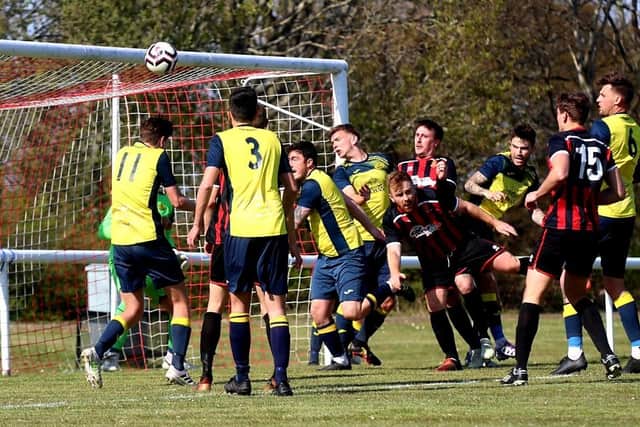 Action from Moneyfields Reserves' 1-0 win at Fleetlands. Pic: Tom Phillips