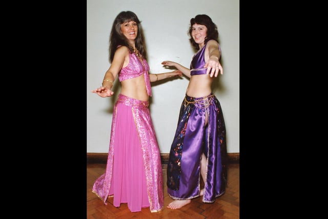 Belly dancing their way to fitness at Havant College, class tutor Teresa Griffing, 41, and Mandy Connor, 27 in 1992,. The News PP2079