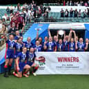 Hampshire celebrate retaining the Gill Burns Division 2 County Championship silverware at Twickenham. Picture by Leo Wilkinson (www.leothephotographer.co.uk)Credit
