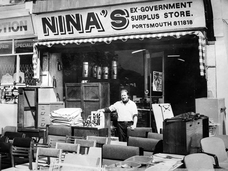 Nina s Surplus store, Southsea was shutting after 42 years on 19 August 2020.
Pictured: Maurice Anderson outside the shop in 1980.