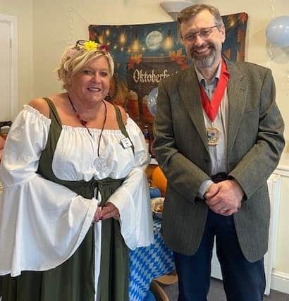 Bedhampton Court Home Manager- Karen Williams, with the Deputy Mayor of Havant- Councillor Paul Tansom