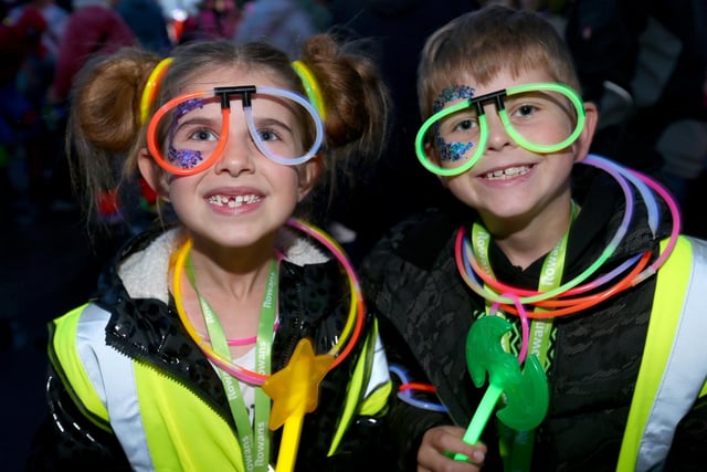 Lottie Stamp, 6, and Louis Stamp, 7, who did the walk in memory of their grandfather. Starlit Walk in aid of Rowans Hospice, Portsmouth Historic Dockyard, HM Naval Base Portsmouth
Picture: Chris Moorhouse (jpns 261023-17)