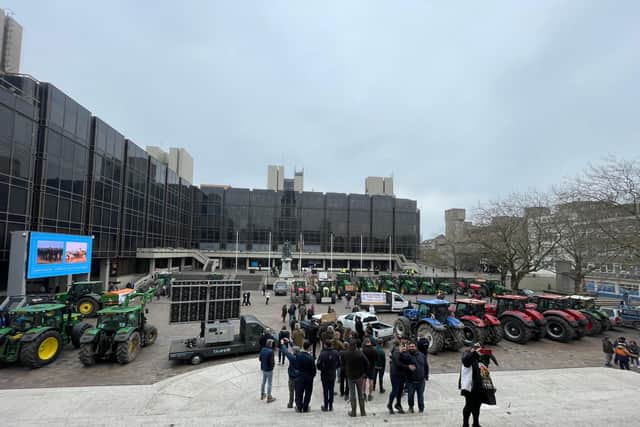 Tractors gathering outside Portsmouth City Counsil offices