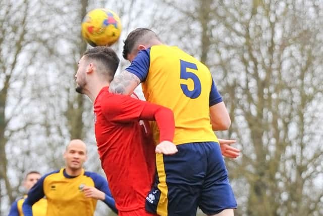 Ryan Woodford heads in Gosport's winner at Beaconsfield. Picture: Martyn White