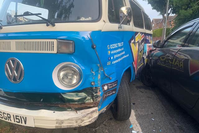 Some of the damage to the promotional vehicle.