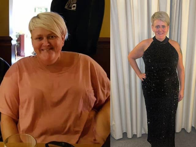 Liz Ash reluctantly joined Slimming World after her sister became a consultant following her successful weight loss journey. Liz has lost four stone and has since worn a dress for the first time.
Pictured: (left) Liz before. (Right) Liz after her weightloss.