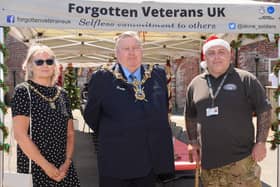 Pictured is: Mrs Joy Maddox, Lady Mayoress, Lord Mayor Councillor Frank Jonas and Gary Weaving, CEO, Forgotten Veterans charity. Picture: Keith Woodland (050621-7)