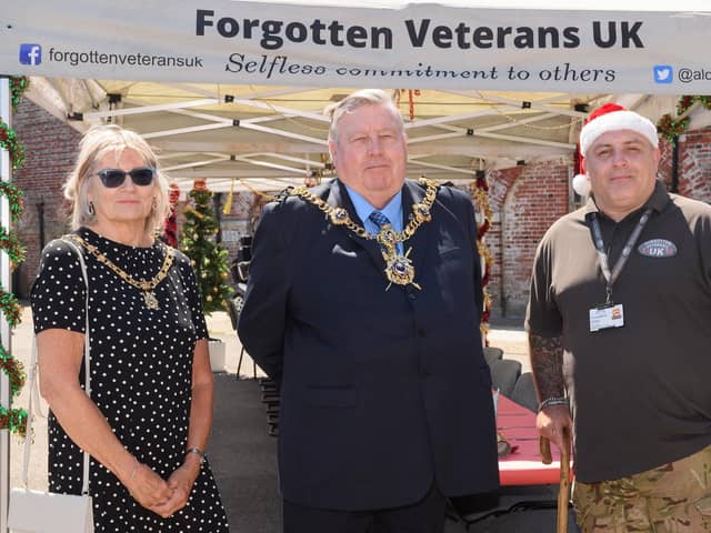 Pictured is: Mrs Joy Maddox, Lady Mayoress, Lord Mayor Councillor Frank Jonas and Gary Weaving, CEO, Forgotten Veterans charity. Picture: Keith Woodland (050621-7)